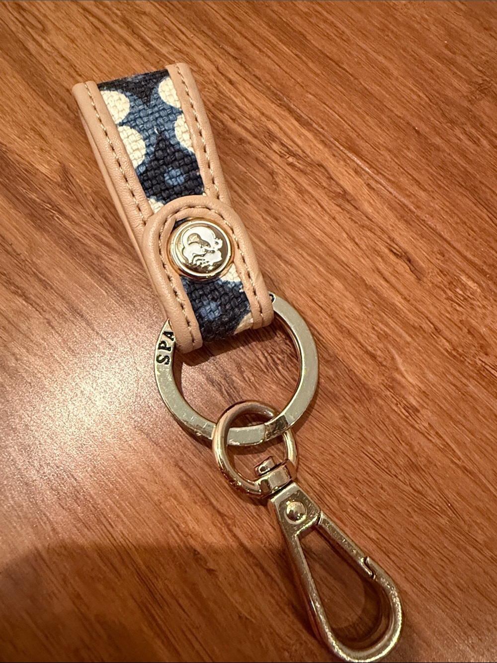 Spartina 449 Navy and Cream Geometric Kiss-Lock Coin Purse with Key Fob - Picture 3 of 13